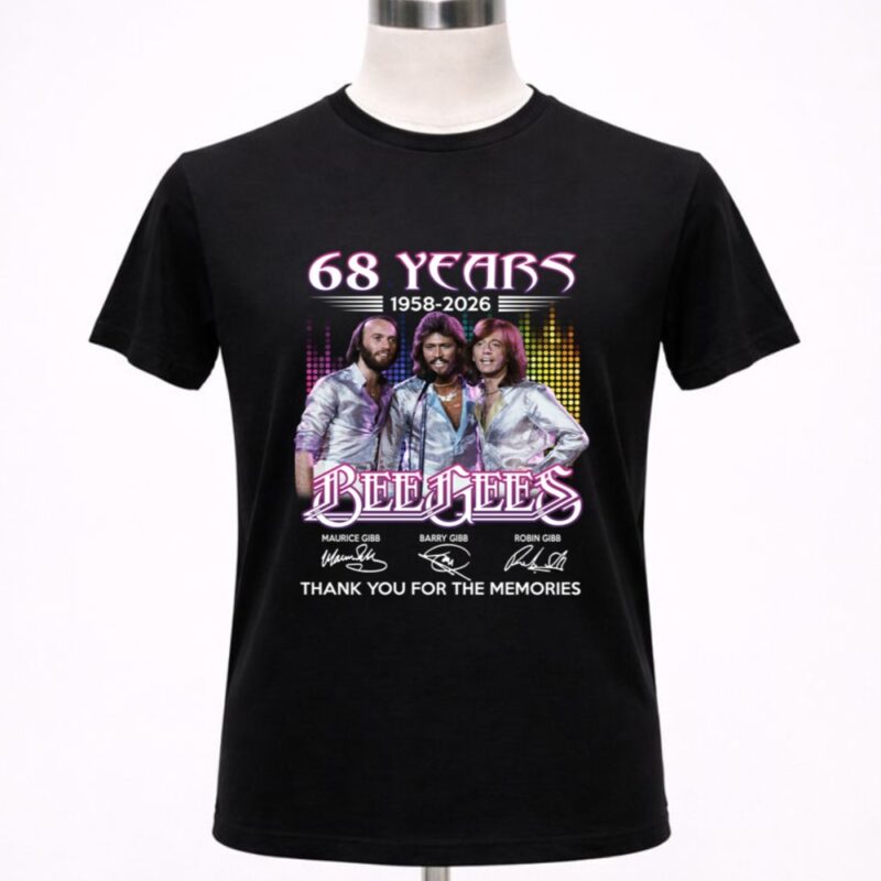 68 years 1958 2026 Bee Gees Maurice Gibb Barry Gibb Robin Gibb Signatures Thanks 1 T Shirt.jpg
