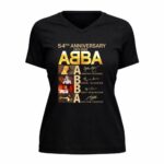 Abba 54th Anniversary Member Signature 5 Womens V Neck.jpg