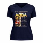 Abba 54th Anniversary Member Signature 9 Womens V Neck.jpg